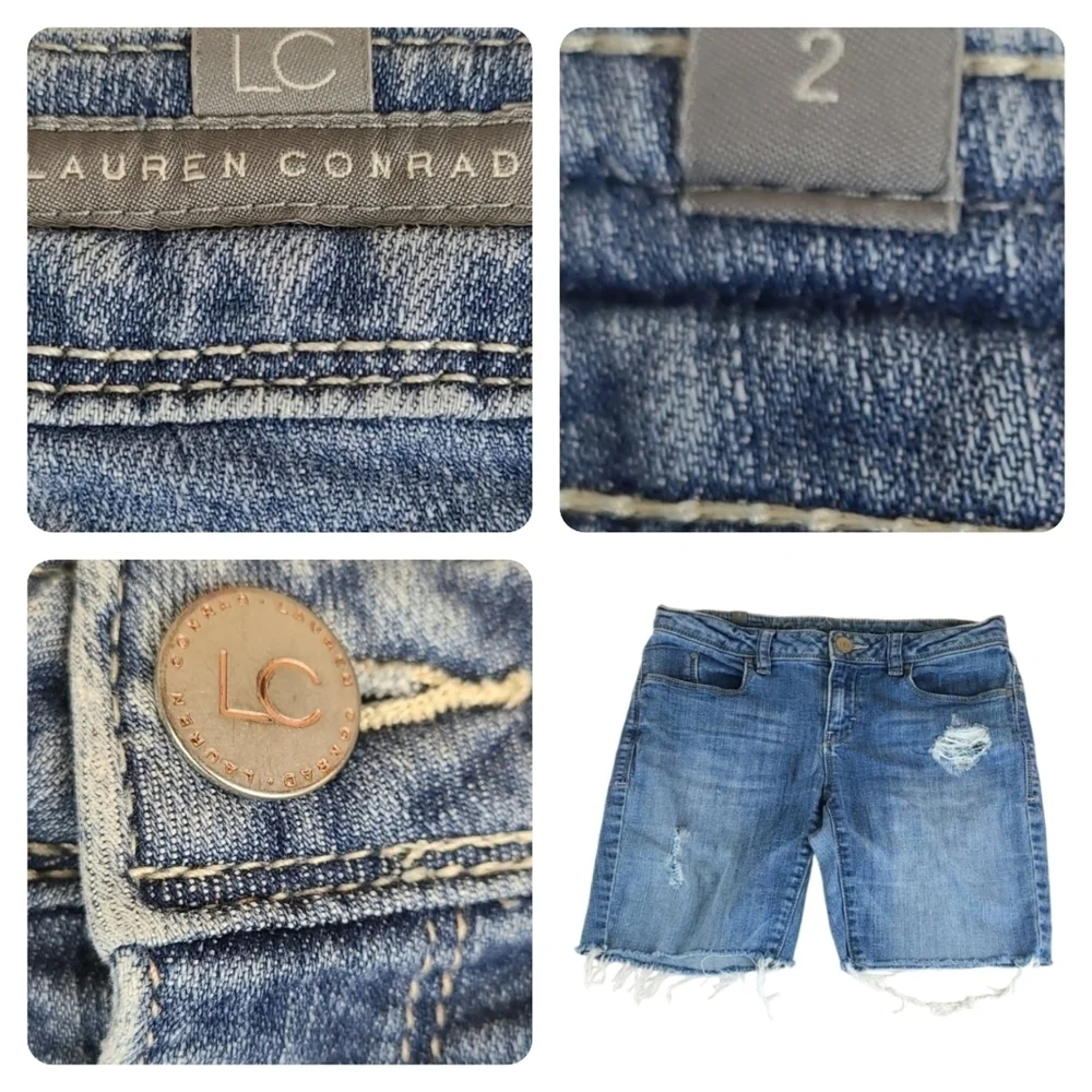 Cut-Off Distressed Medium Blue Wash Jean Shorts, Size 2